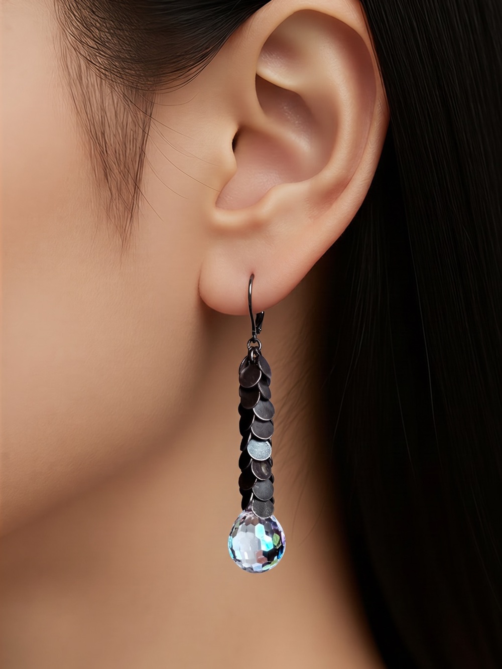 Swarovski Balloon Crystal Drop  Dangle Earrings / Sterling pedals